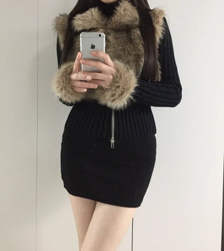 Leer Fake Fur Zip-Up