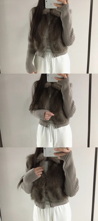 Raccoon Fur Knit Zip-Up