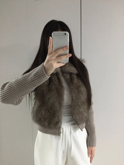 Raccoon Fur Knit Zip-Up