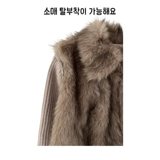 Raccoon Fur Knit Zip-Up