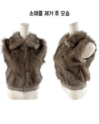 Raccoon Fur Knit Zip-Up