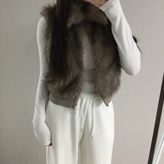 Raccoon Fur Knit Zip-Up