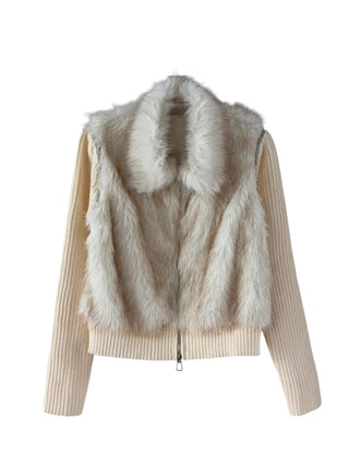 Raccoon Fur Knit Zip-Up
