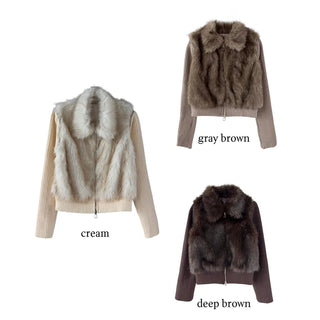 Raccoon Fur Knit Zip-Up
