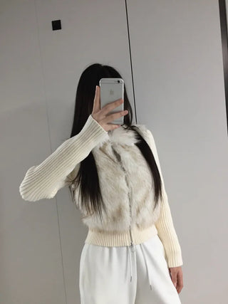 Raccoon Fur Knit Zip-Up