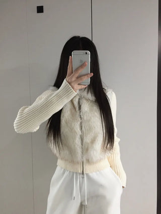 Raccoon Fur Knit Zip-Up