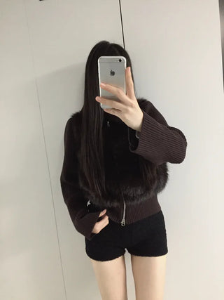 Raccoon Fur Knit Zip-Up