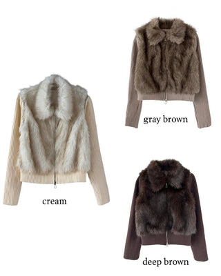 Raccoon Fur Knit Zip-Up
