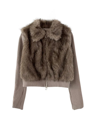 Raccoon Fur Knit Zip-Up