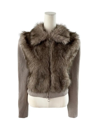 Raccoon Fur Knit Zip-Up