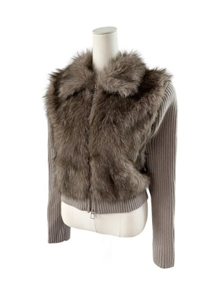Raccoon Fur Knit Zip-Up
