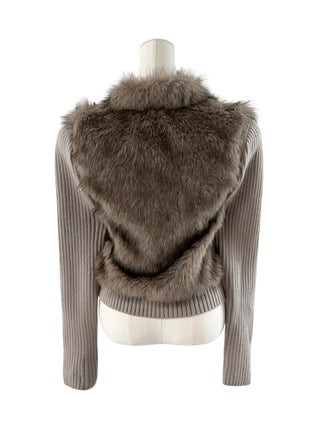 Raccoon Fur Knit Zip-Up