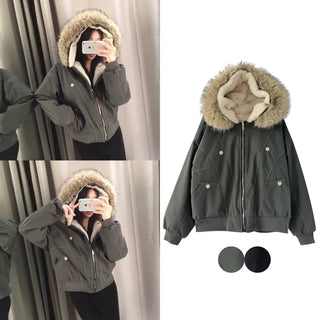 Vane hooded fur button jacket
