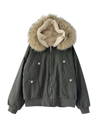 Vane hooded fur button jacket