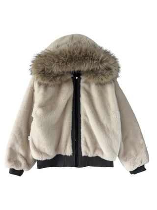 Vane hooded fur button jacket