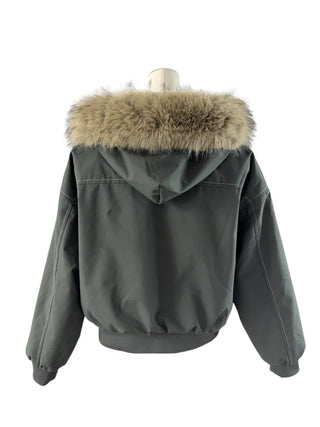 Vane hooded fur button jacket