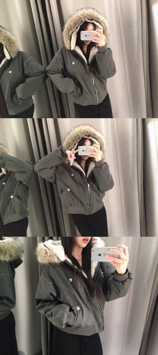 Vane hooded fur button jacket