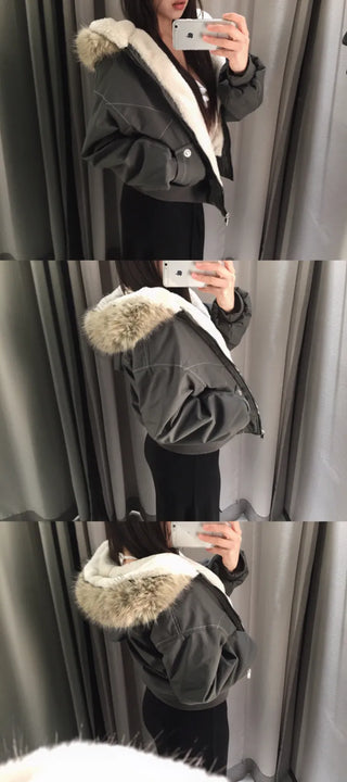 Vane hooded fur button jacket