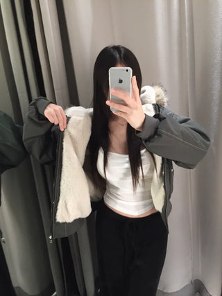 Vane hooded fur button jacket