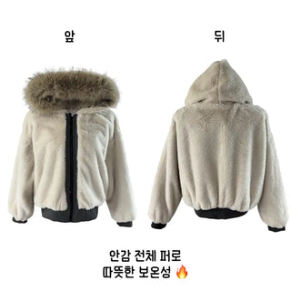 Vane hooded fur button jacket