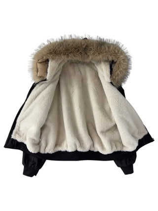 Vane hooded fur button jacket