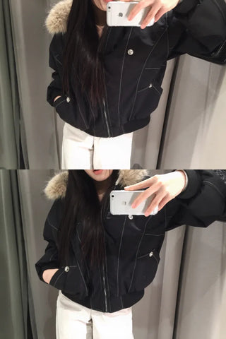 Vane hooded fur button jacket
