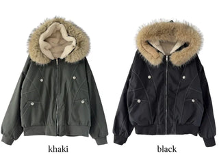 Vane hooded fur button jacket