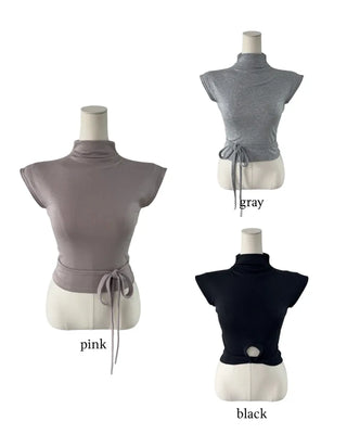 Half-turtleneck strap ribbon top
