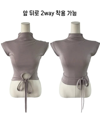 Half-turtleneck strap ribbon top