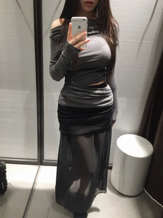 Plat see-through chiffon skirt