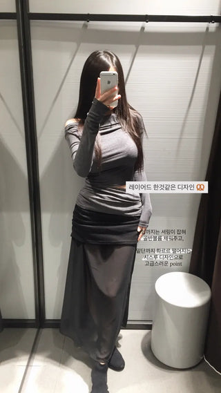 Plat see-through chiffon skirt