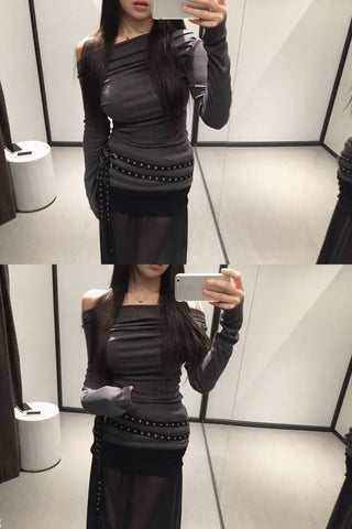 Plat see-through chiffon skirt