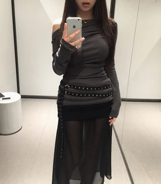 Plat see-through chiffon skirt