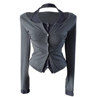 Picaboo Stripe Layered Cardigan Halterneck Tee
