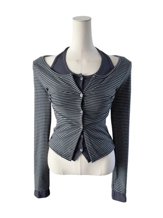 Picaboo Stripe Layered Cardigan Halterneck Tee