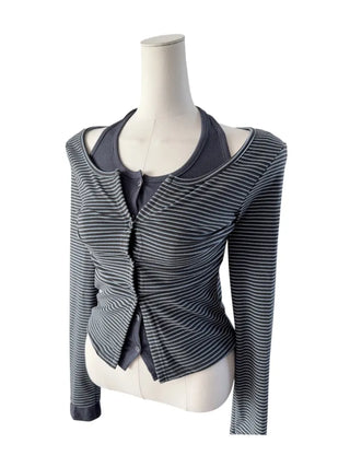 Picaboo Stripe Layered Cardigan Halterneck Tee