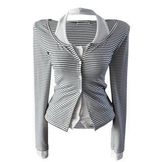 Picaboo Stripe Layered Cardigan Halterneck Tee