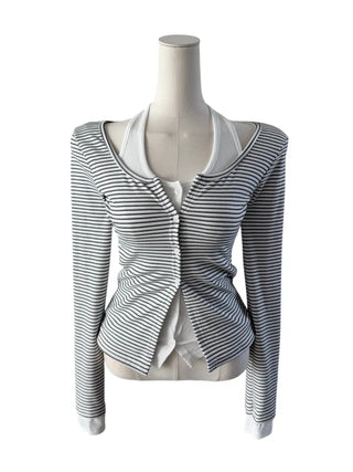 Picaboo Stripe Layered Cardigan Halterneck Tee