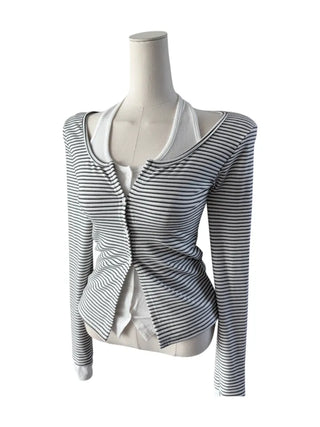 Picaboo Stripe Layered Cardigan Halterneck Tee