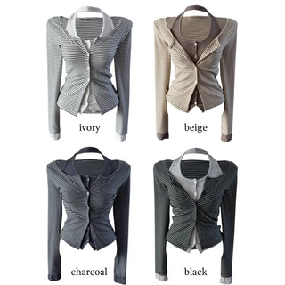 Picaboo Stripe Layered Cardigan Halterneck Tee