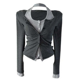 Picaboo Stripe Layered Cardigan Halterneck Tee