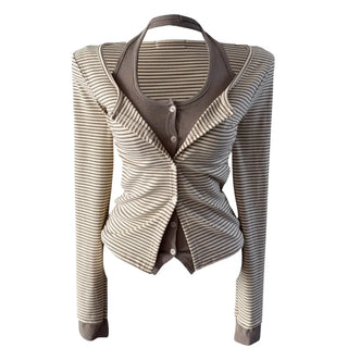 Picaboo Stripe Layered Cardigan Halterneck Tee