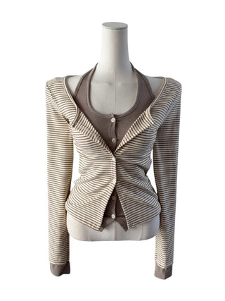 Picaboo Stripe Layered Cardigan Halterneck Tee