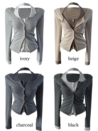Picaboo Stripe Layered Cardigan Halterneck Tee