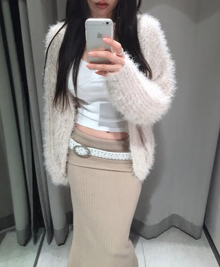 Tree loose fur cardigan