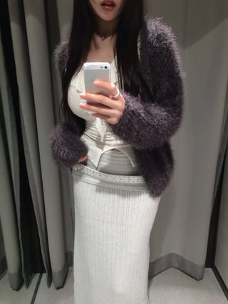 Tree loose fur cardigan