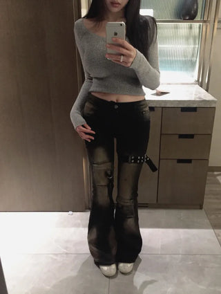 Muffin belted pocket boot pants