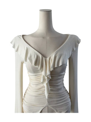 Ash frill shirring ruffle T