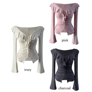 Ash frill shirring ruffle T