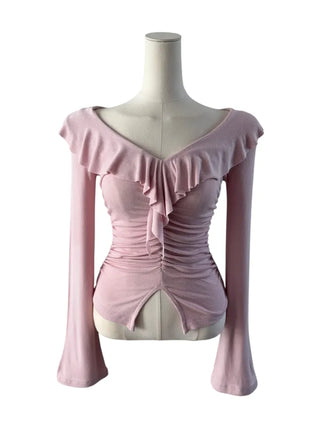 Ash frill shirring ruffle T